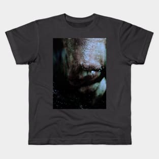 Portrait, digital collage, special processing. Weird. Alien mouth. Desaturated and dim. Kids T-Shirt